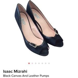Worn once Isaac Mizrahi Canvas and Leather Peephole Pumps